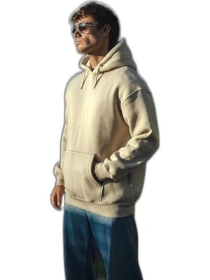 YM PAZARLAMA Erkek 3 Iplik Pamuklu Kapüşonlu Basic Sweatshirt Hoodie - Bej