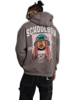 YM PAZARLAMA Erkek 3 Iplik Pamuklu Kapüşonlu Baskılı Cepli Oversize Sweatshirt Hoodie - Gri