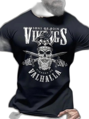 YM PAZARLAMA Erkek Ön ve Arka Baskılı T-Shirt Kısa Kol Bisiklet Yaka Regular Fit Tişört - Siyah