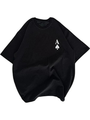 YM PAZARLAMA Kadın Baskılı T-Shirt Kısa Kol Bisiklet Yaka Oversize Rahat Kalıp Günlük Tişört - Siyah