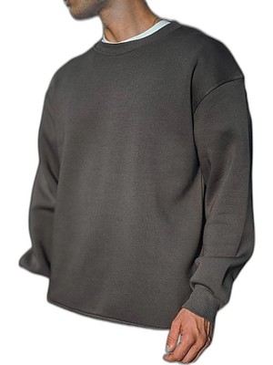 YM PAZARLAMA Erkek Bisiklet Yaka 3 Iplik Pamuklu Basic Sweatshirt  - Antrasit