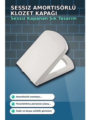 Eco Lounge Sessiz Amortisörlü 44X35 cm Beyaz Kare Klozet Kapağı - Yavaş Kapanan Mekanizma BX-313437