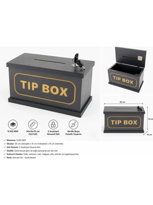 Bozkurt Cnc Bahşiş Kutusu Gri 2 Anahtarlı Cnc Kazıma Tıp Box Yazılı Güvenli Şık Modern 30X15X15CM - %100 Mdf
