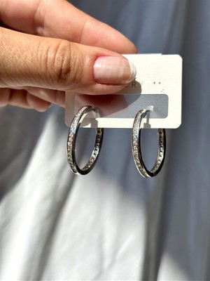 Gözde Tasarım Butik Kadın Özel Seri Taşlı Gümüş Silver Renk Çelik Halka Küpe