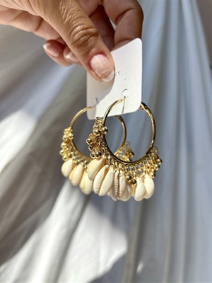 Gözde Tasarım Butik Kadın Ithal Özel Seri Deniz Kabuklu Çelik Halka Küpe