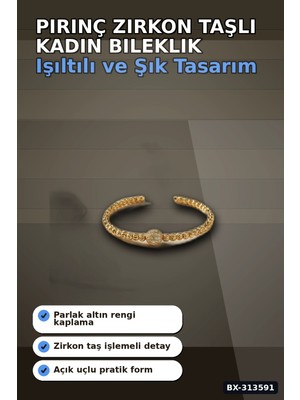 Eco Lounge Pirinç Zirkon Taşlı Kadın Bileklik - Dorika Model Rengi Tekli Paket BX-313591