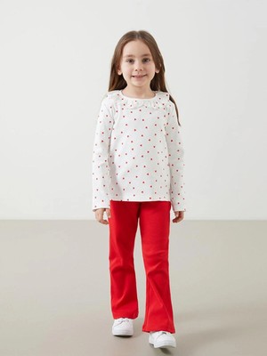 LC Waikiki Lcw Kids Ekru Bisiklet Yaka Baskılı Kız Çocuk Bluz ve Tayt Pantolon 2'li