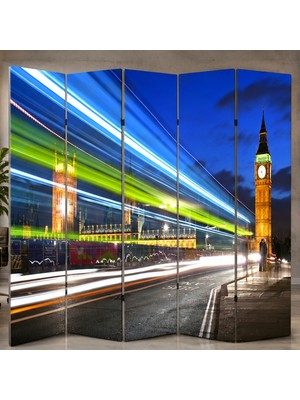 Londra Big Ben Temalı Dekoratif Paravan – Şehir Manzaralı Oda Bölücü