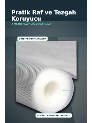 Eco Lounge 3 Metre Kalın Dokulu Şeffaf Raf Örtüsü ve Su Tutucu Tezgah Koruma Matı