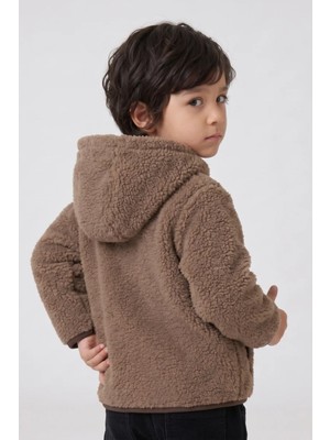 Wofim Kids Çocuk Kapüşonlu Peluş Mont Kahverengi