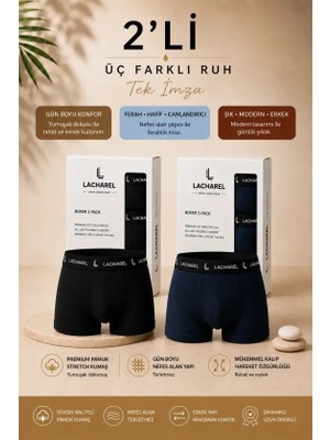 Beruflic Erkek Likralı Pamuklu Nefes Alan Penye Boxer 2li Paket - Siyah - Lacivert