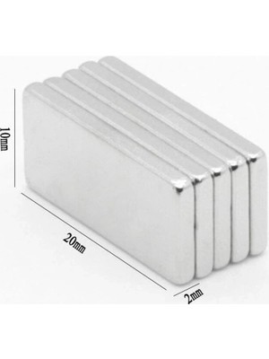 Eco Lounge 20×10×2 mm N35 Neodyum Mıknatıs – Köşeli, Nikel Kaplama (50’li Set)
