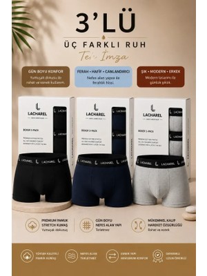 Beruflic Erkek Likralı Pamuklu Nefes Alan Penye BOXER3LÜ Paket - Siyah - Gri - Lacivert