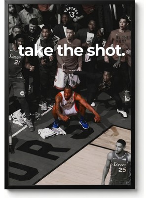 Icon Tablo Kawhi Leonard Take The Shot Siyah Çerçeveli Tasarım Tablo 35X50 Basketbol
