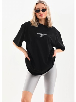3 Baskılı Oversize T-Shirt - Siyah -