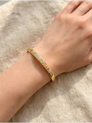 BROTLIWY Gold Renk Zirkon Taşlı Luna Kadın Kelepçe Bileklik