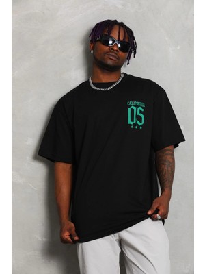 3 Oversize Baskılı Bisiklet Yaka T-Shirt - Siyah -
