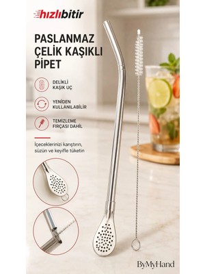 By My Hand Bymyhand Paslanmaz Çelik Kendinden Süzgeçli Pipet 1 Adet (Temizleme Fırçası Hediye)