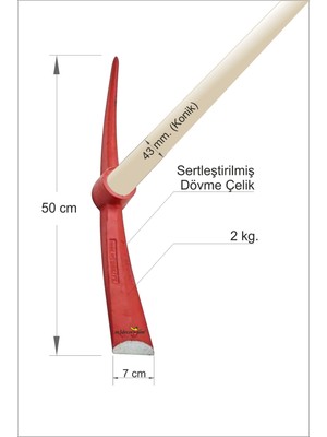 M3 Decorium Büyük 50 Cm. Ağır 2 Kg. Ekstra Sertleştirilmiş Çelik Kazma Toprak Zemin Kazısı Bostan Tarım Bağ Bahçe Zeytinlik Tarla Çukur Açma Kök Havalandırma Temel Drenaj Kazması