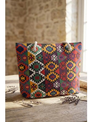 Büyük Boy Plaj Çantası 40×30 cm - Fermuarlı Günlük Omuz, Alışveriş ve Tatil Çantası