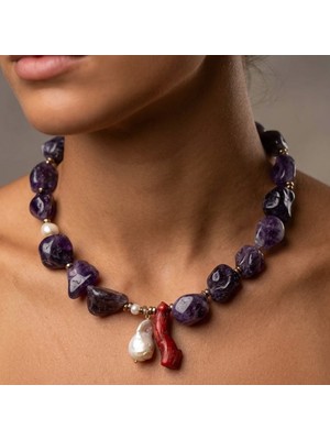 THEIA GemWorks Vitis - Ametist, Barok Inci ve Mercan Detaylı El Yapımı Kolye
