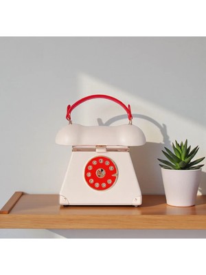 Mucize Retro Telefon Tasarımlı Şık Kadın El ve Omuz Çantası / Vintage Kadran Detaylı Mini Çanta