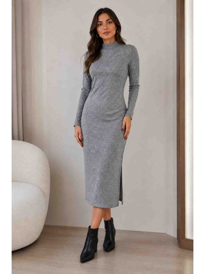 Gül&Can Butik 🩶 Gri Triko Midi Boy Elbise