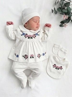 Panfilia %100 Pamuk Kız Bebek Yenidoğan 5 Parça Hastane Çıkış Seti