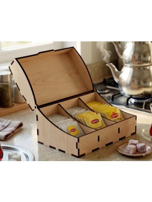 🍵 Rokh Ahşap Çay Organizer Kutu 🪵 3 Bölmeli Kapaklı Çay Kutusu ☕ Çay Düzenleyici 🎁 Hediyelik