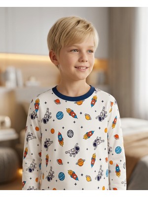 Enie Unisex Çocuk Uzay Desenli %100 Pamuk Pijama Takımı