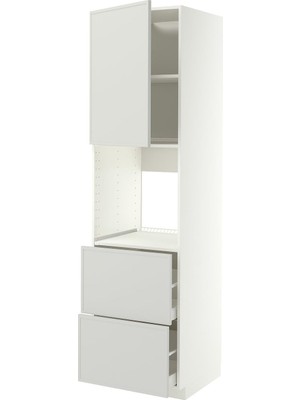 Hobiurun Fırın Boy Dolabı, Aspudden Açık Gri, 60X60X220 Cm, 1 Kapaklı, 2 Çekmeceli ve 2 Ön Panelli