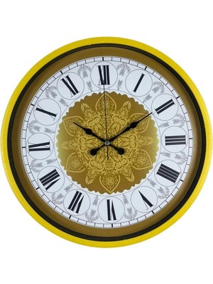 Sarı 36 cm Desenli Dekoratif Duvar Saati