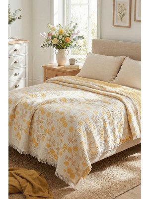 Destiva Home 5 Kat Dolgulu Müslin Çiftkişilik Yatak Örtüsü 220X240 cm %100 Pamuk Çift Taraflı Pike Koltuk Örtüsü