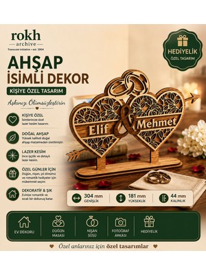 ❤️ Rokh Ahşap Kişiye Özel Isimli Dekor 💍 Elif & Mehmet Çiftlere Özel Lazer Kesim Nişan Düğün Hediyesi 🎁