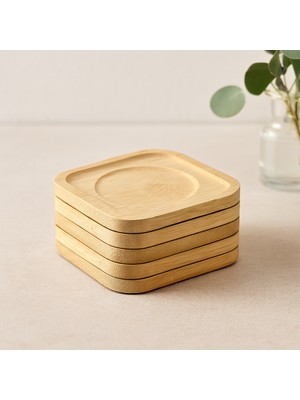 Bambu Ahşap Kare Çay Tabağı 9.7x9.7 cm - 6'lı Set