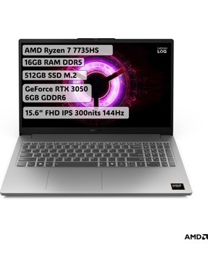 Adalı Store Lenovo Loq Essential Amd Ryzen 7 7735HS 16GB 512GB SSD RTX3050 Freedos 15.6" Fhd 144Hz Taşınabilir