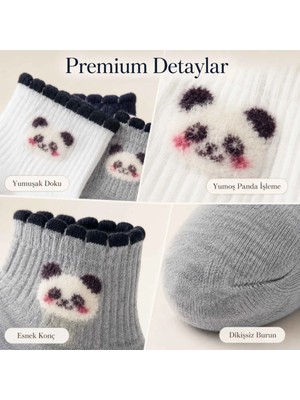 S'82 Kadın Panda Desenli Kısa Konç Çorap 12’li Paket, %80 Pamuklu Dikişsiz Burun, Nefes Alan Yumuşak Bilek Çorabı, Siyah Beyaz Gri
