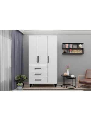 Adalı Store 3 Kapı 3 Çekmeceli Siyah Kulplu Dolap Modern ve Şık