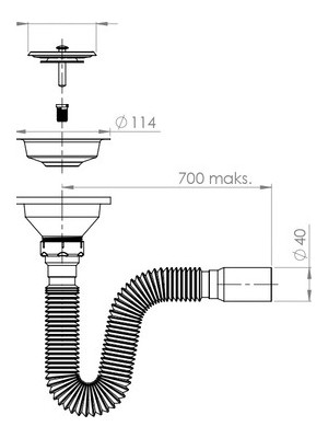 Adalı Store Evye Sifonu Metal Vidalı Flex Gövde Ø 40-50 mm Kolay Kurulum