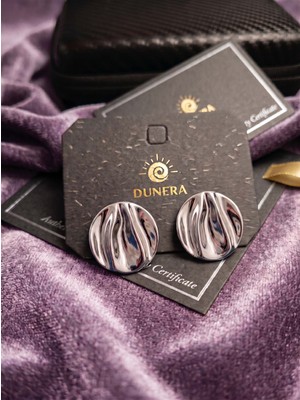 Gümüş Renk Erimiş Metal Dokulu Dalgalı Yuvarlak Küpe