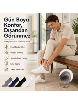 S'82 Erkek Bambu 8’li Babet Çorap Görünmez No Show Dikişsiz Silikon Topuklu