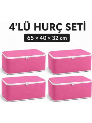 Melisa Tekstil 4'lü Yastık ve Çok Amaçlı Saklama Hurcu Seti 65 x 40 x 32 cm Pembe – Düzenleyici Organizer