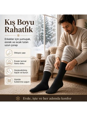 S'82 Erkek Siyah 6’lı Kışlık Uzun Termal Havlu Çorap | Dikişsiz, Esnek, Sıcak Tutan, Güçlendirilmiş Topuk ve Burun