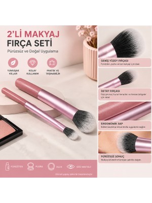Haneliya 2’li Makyaj Fırçası Seti Pembe – Büyük Yüz Fırçası ve Detay Fırçası