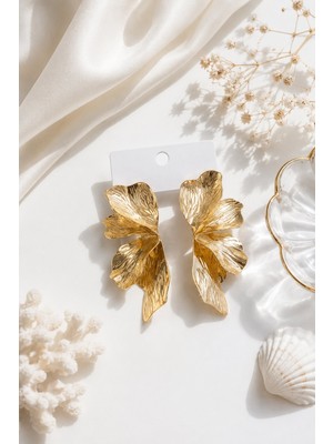 Serelya 316L Çelik Gold Renk Lotus Yaprak Model Kadın Küpe