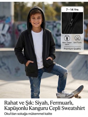 ERDEM KIDS Unisex Kız Erkek Çocuk Basic 3 Iplik Şardonsuz Fermuarlı Kanguru Cepli Kapüşonlu Pamuk Sweatshirt Hırka