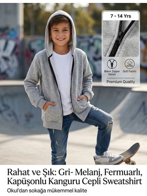 ERDEM KIDS Unisex Kız Erkek Çocuk Basic 3 Iplik Şardonsuz Fermuarlı Kanguru Cepli Kapüşonlu Pamuk Sweatshirt Hırka