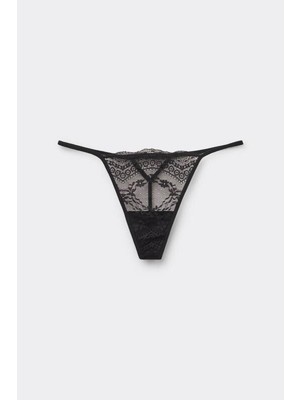 Intive Lingerie Kadın Siyah Dantelli Ip Askılı String Tanga Iç Giyim Külot