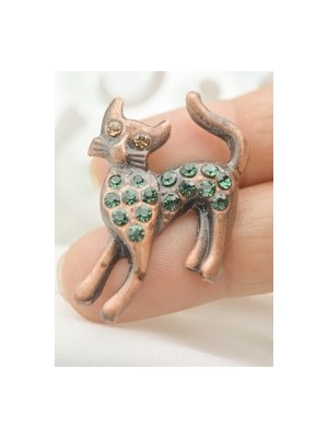 Stoneage Kedi Figürlü Broş - Bronz Rengi -
