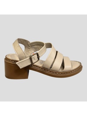 Myfit Shoes 1614 Kadın Hakiki Deri Kısa Topuk Sandalet Bej